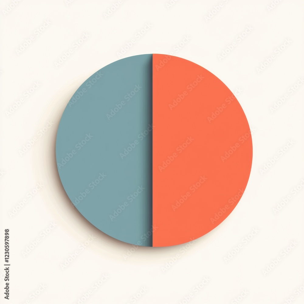 Poster modern circular design featuring split color sections in blue and orange tones on a light background