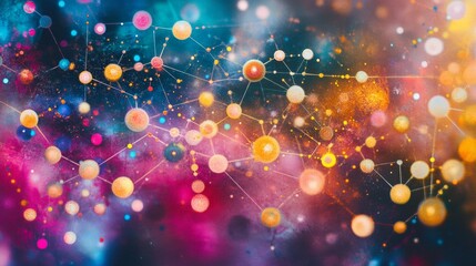 Naklejka premium This abstract image features colorful dots and lines connecting against a vibrant backdrop, symbolizing energy and creativity in a modern design.