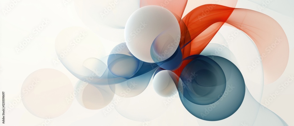 Poster abstract digital art piece with a white background. it features a group of overlapping circles in va