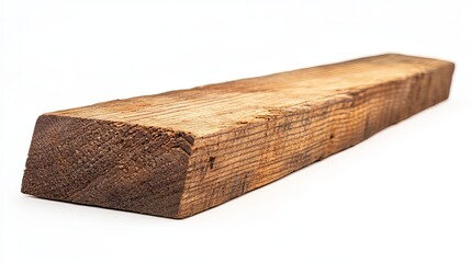 A piece of wood with a cornered edge. It is isolated on white background.