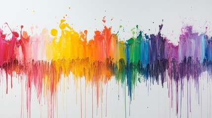 Fototapeta premium Colorful abstract paint splatter art with vibrant rainbow hues on a white backdrop, creating a dynamic and energetic visual impact.