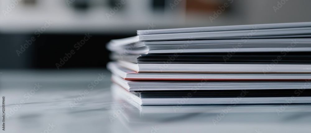 Poster stack of books on a white surface. the books are neatly arranged in a way that they are stacked on t