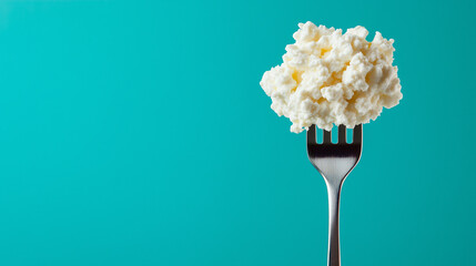Isolated cottage cheese on a fork
