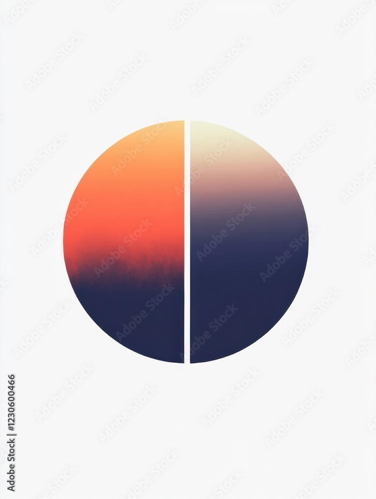 Leinwandbilder Abstract circular design featuring a gradient of warm and cool colors with a split down the center. Generative AI