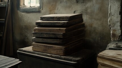 Stacked Wooden Blocks In A Dark Room