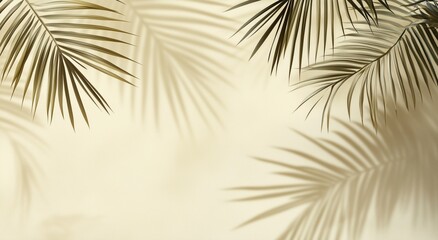 Lush palm leaves cast gentle shadows on a light background in a tranquil indoor setting