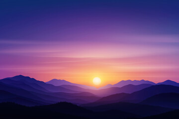 Obraz premium Majestic sunset over mountains with soft purple hues and tranquil scenery