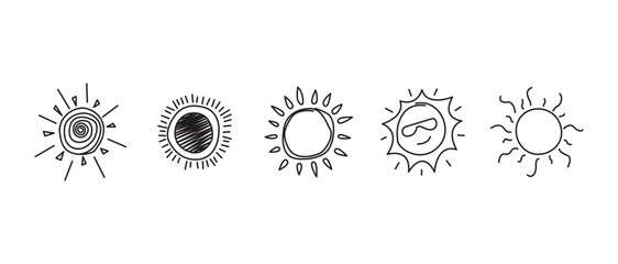 Sun abstract icon. Sun icon set in linear style. Set of sun and sunburst shapes. Sun icons and sunbeam collection in transparent background.
