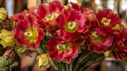 Stunning Red Cactus Blossom Bouquet Closeup