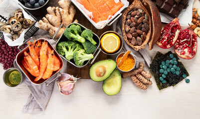 Foods high in vitamins, minerals and antioxidants. Anti age foods.