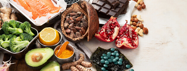 Foods high in vitamins, minerals and antioxidants. Anti age foods.