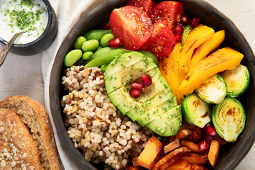 Gourmet and nutritious vegan meal. Healthy eating concept