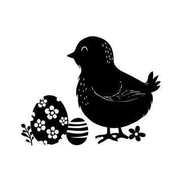 black chick with easter eggs clip art preview