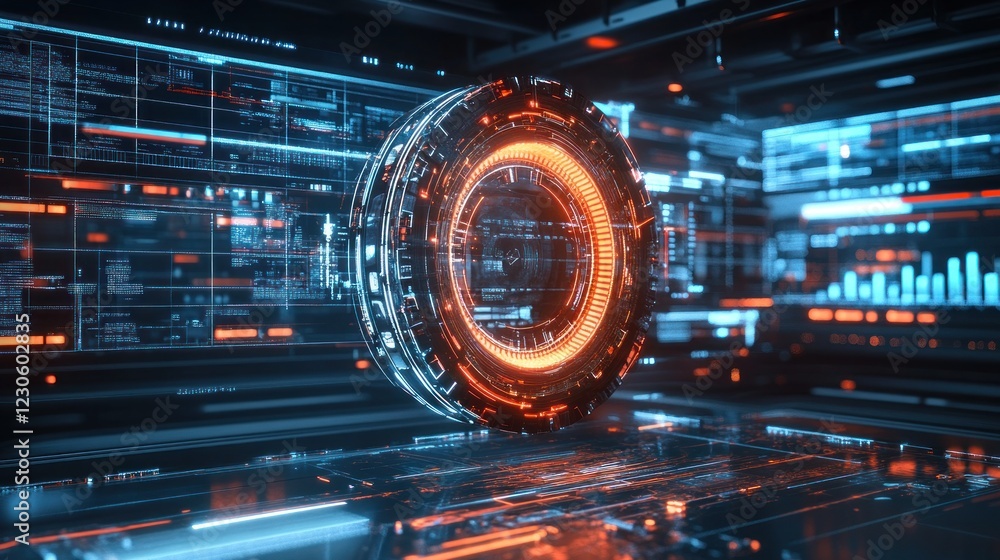 Poster Futuristic Technology Interface Displays Data Processing