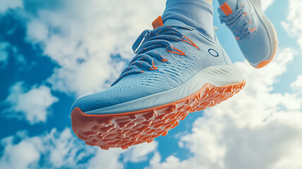 Close-up of shoes while athlete is jumping