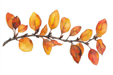 Naklejka premium Autumn branch with vibrant orange and yellow leaves.