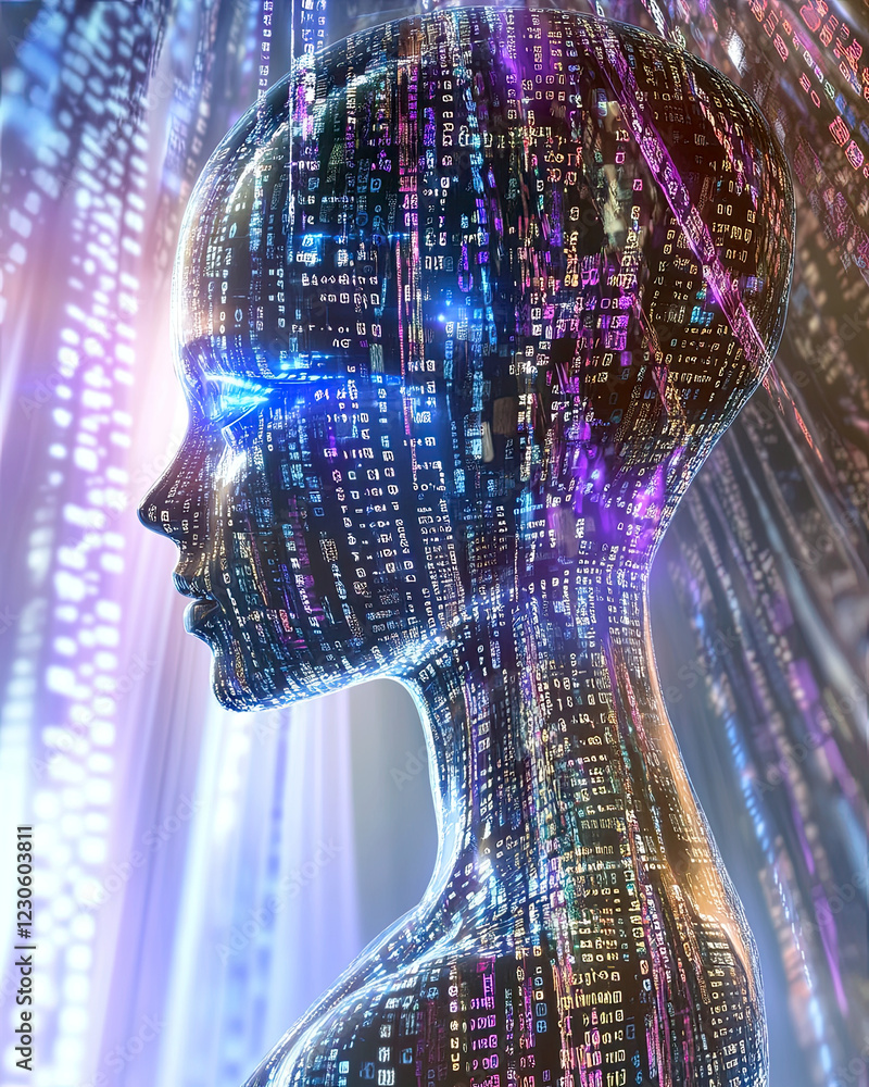 Poster Futuristic Artificial Intelligence Concept Showcasing Intricate Digital Patterns in a Dark Space