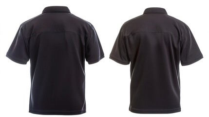 Plain Black Polo Shirt Back and Front View on White Background