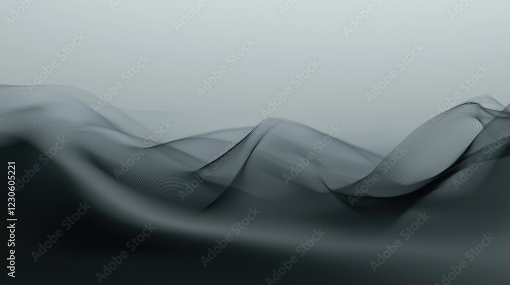 Poster abstract digital art piece with a dark grey background. the background is a gradient of light grey a