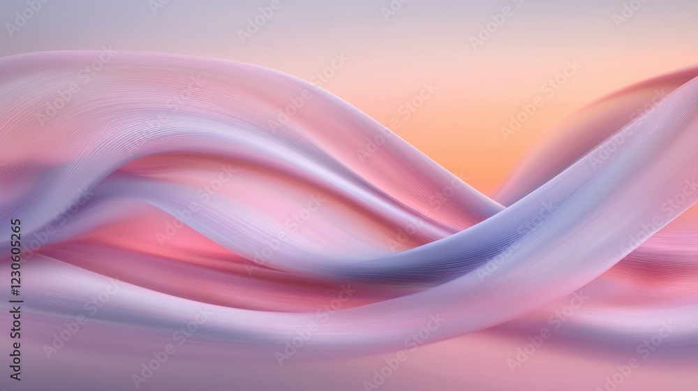 Poster abstract digital art piece that appears to be a wave-like design. the background is a gradient of pi