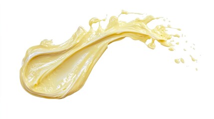 Fototapeta premium Creamy Yellow Paint Swirl on White Background for Artistic Designs