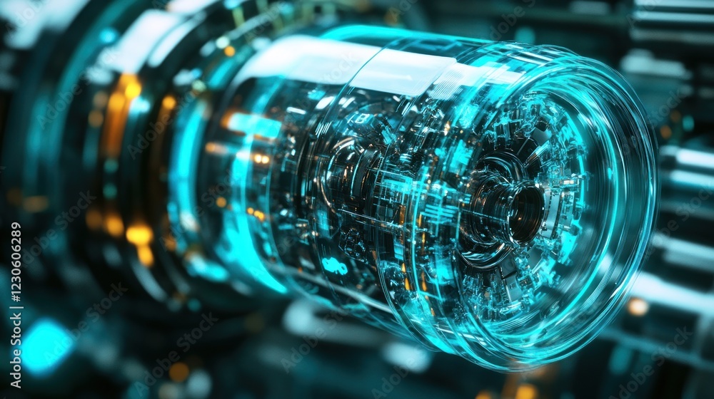 Poster futuristic transparent engine core closeup view