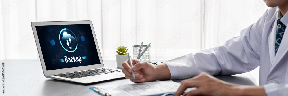 Poster backup storage data internet technology business concept. database storage cloud technology file dat
