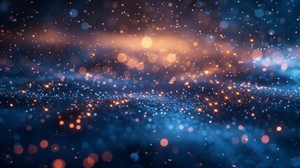 A blue and orange background with a lot of sparkles