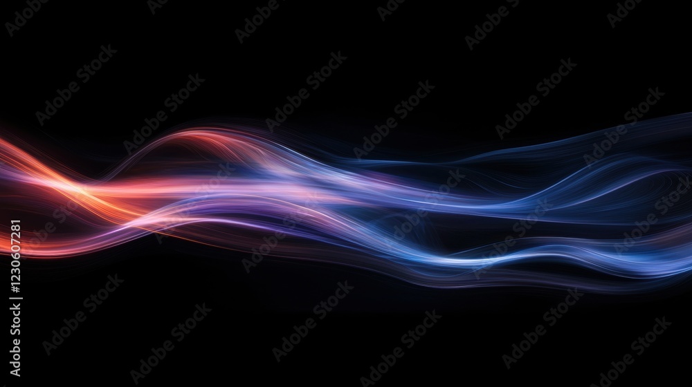 Poster abstract digital art piece with a black background. it features a wave-like design made up of differ