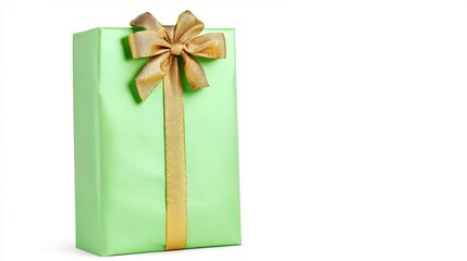 Green Gift Box with Golden Ribbon and Bow for Celebrations