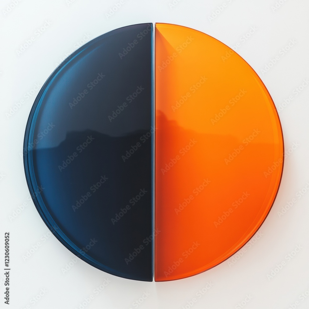 Poster color contrast in abstract design featuring black and orange circular plates on a white background. 