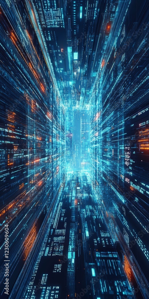 Poster immersive digital high-tech visual of a futuristic cyberspace data stream