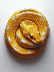 Fototapeta premium Golden snake coiled, pale markings, textured scales.