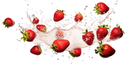 Falling strawberries , isolated on transparent background.
