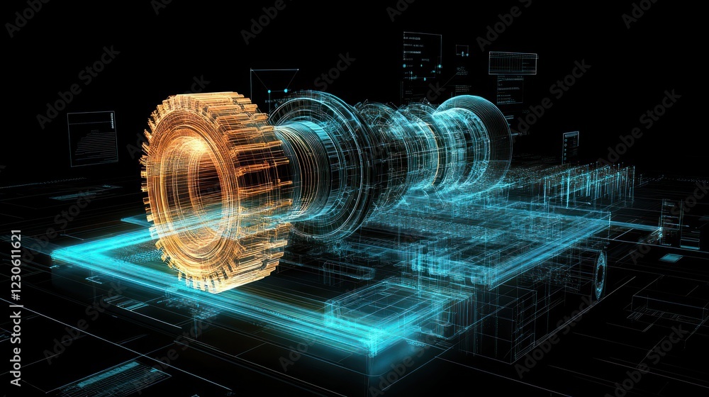 Aufkleber digital hologram of a complex machine gear system