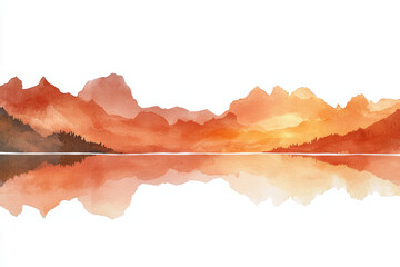 Sunset mountain lake reflection: serene watercolor landscape.