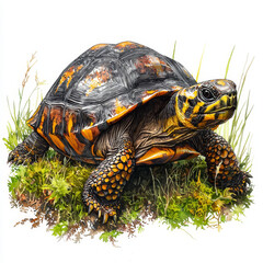 Fototapeta premium Spectacular Tortoise in Vibrant Hues Amidst Lush Grass.