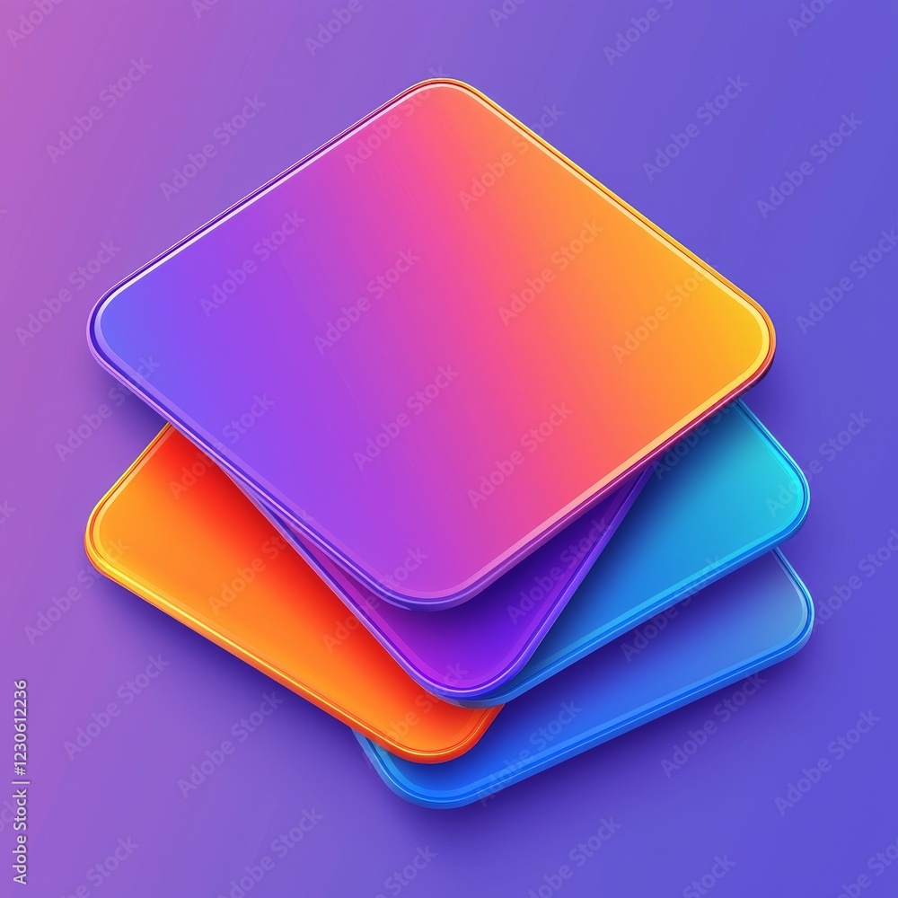 Poster a collection of app icons featuring superellipse shapes, with glossy, modern backgrounds. 3d squircl