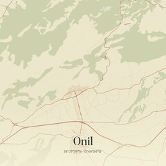 Obraz premium Retro Spanish map of Onil, Comunidad Valenciana. Vintage street map.