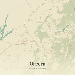 Retro Spanish map of Orcera, Andaluc�a. Vintage street map.