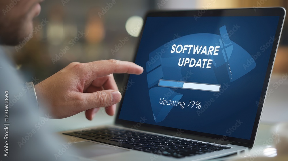 Poster software update in progress on laptop screen