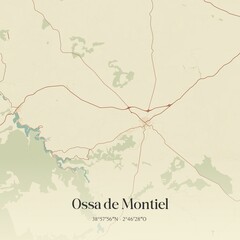 Retro Spanish map of Ossa de Montiel, Castilla-La Mancha. Vintage street map.