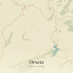 Retro Spanish map of Orxeta, Comunidad Valenciana. Vintage street map.