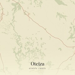 Retro Spanish map of Oteiza, Comunidad Foral de Navarra. Vintage street map.