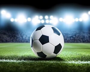 Fototapeta premium Soccer Ball on Stadium Field Night Game