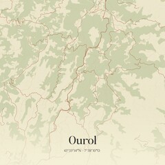 Retro Spanish map of Ourol, Galicia. Vintage street map.