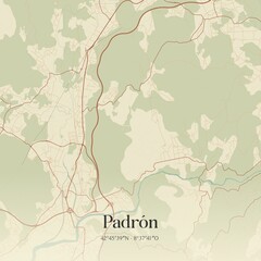 Retro Spanish map of Padr�n, Galicia. Vintage street map.