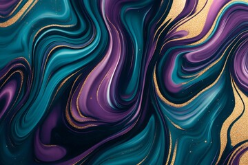 Obraz premium Abstract Fluid Art Teal Purple Gold Swirls Marble Texture Background