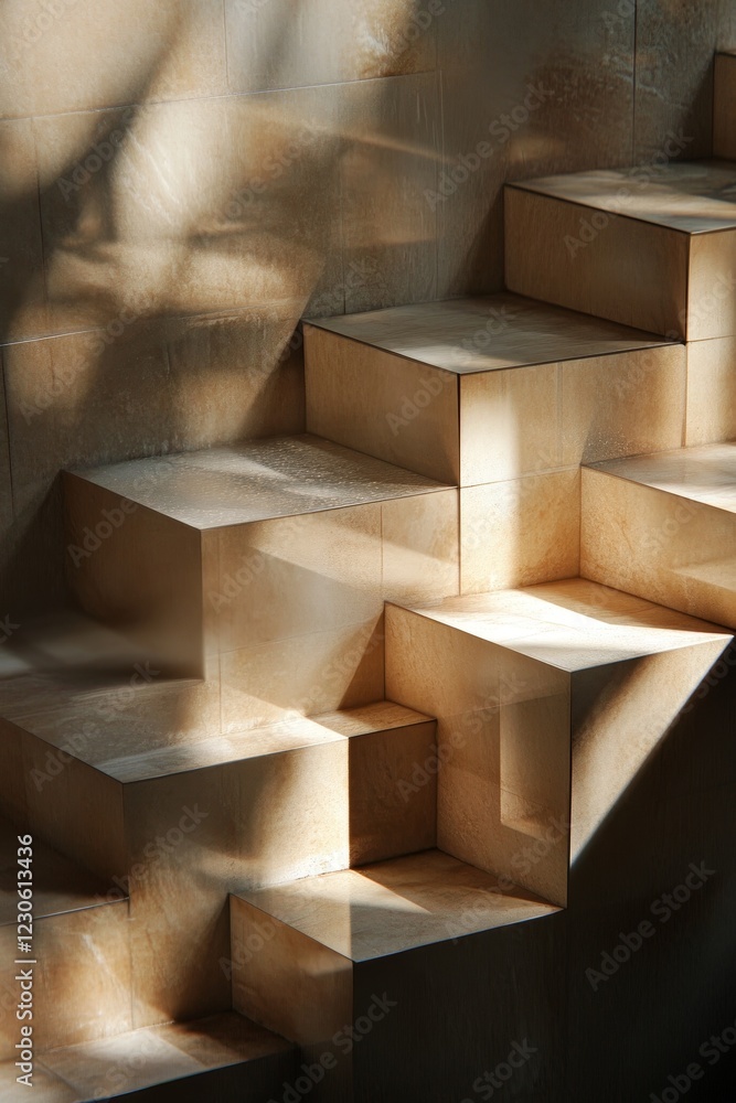 Poster abstract representation of a staircase with intricate light and shadow effects, highlighting the mod
