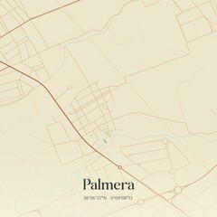 Retro Spanish map of Palmera, Comunidad Valenciana. Vintage street map.